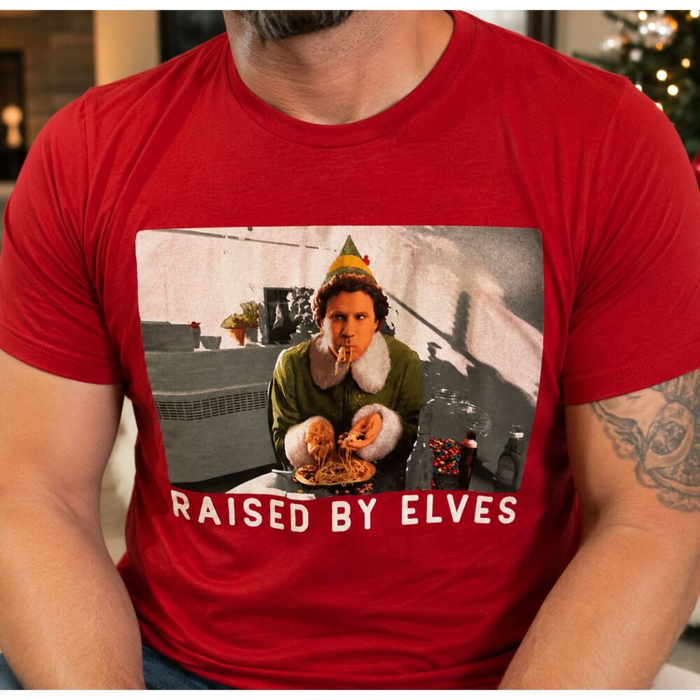 Will Ferrell Elf Raised By Elves Christmas T-Shirt Large Funny Holiday Tee Xmas